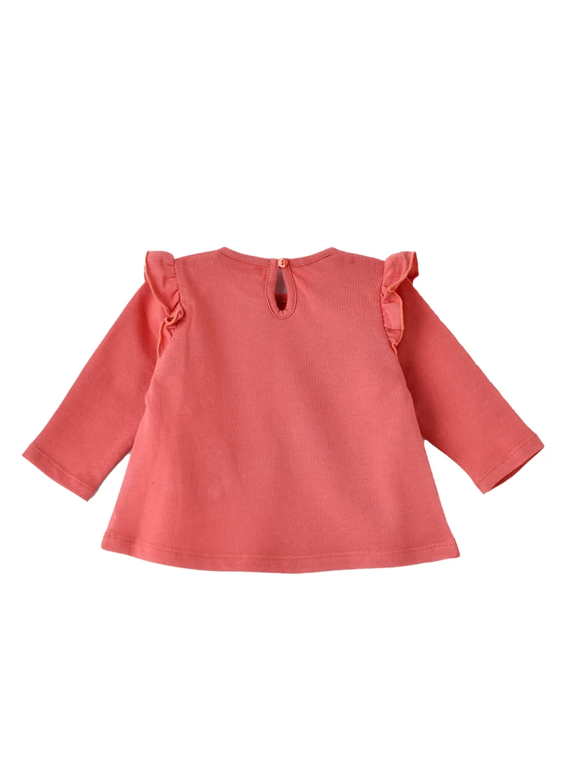 Jelliene Baby Coral Top with Bunny Pocket and Ruffles