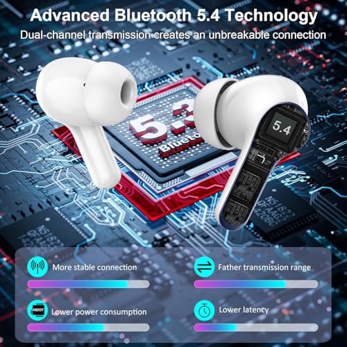 Motost Wireless Earbuds, Bluetooth Headphones 5.4 HiFi Stereo Ear buds with ENC Noise Cancelling Mic, 40H Bluetooth Earbuds with Dual LED Display Charging Case, IP7 Waterproof Earphones for Android iOS, Blue - Image 3