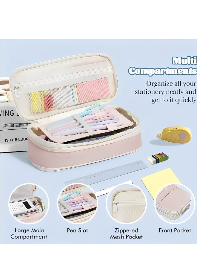 علبة أقلام كبيرة السعة علبة أقلام جميلة مع سحاب علبة أقلام لطيفة منظم أدوات مكتبية مناسب للمكتب أو اللوازم المدرسية هدايا العودة إلى المدرسة لون وردي - Image 4
