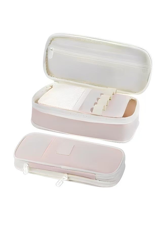 علبة أقلام كبيرة السعة علبة أقلام جميلة مع سحاب علبة أقلام لطيفة منظم أدوات مكتبية مناسب للمكتب أو اللوازم المدرسية هدايا العودة إلى المدرسة لون وردي - Image 1