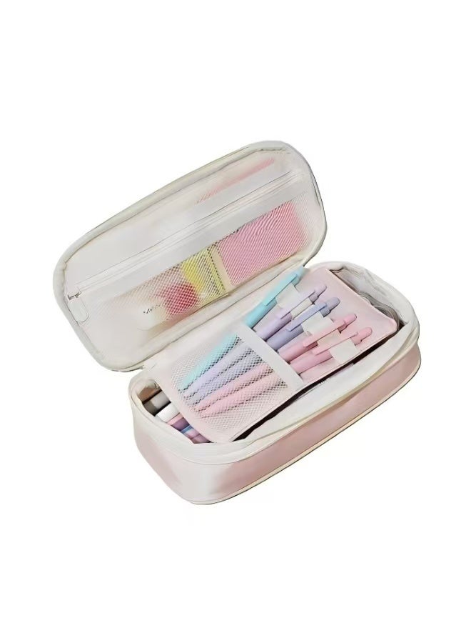 علبة أقلام كبيرة السعة علبة أقلام جميلة مع سحاب علبة أقلام لطيفة منظم أدوات مكتبية مناسب للمكتب أو اللوازم المدرسية هدايا العودة إلى المدرسة لون وردي - Image 2