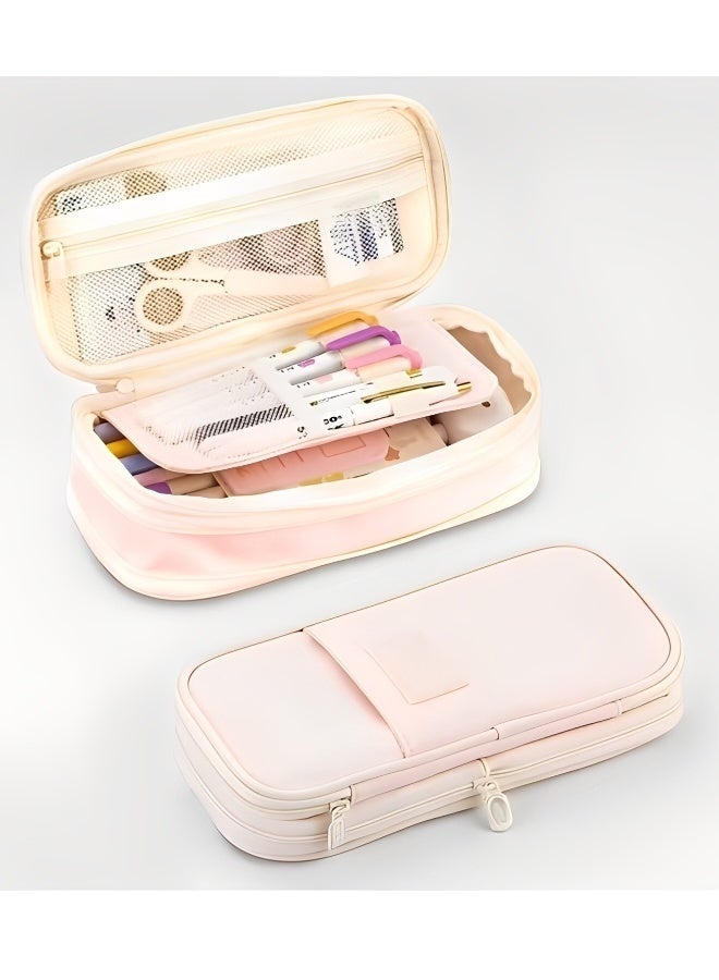 علبة أقلام كبيرة السعة علبة أقلام جميلة مع سحاب علبة أقلام لطيفة منظم أدوات مكتبية مناسب للمكتب أو اللوازم المدرسية هدايا العودة إلى المدرسة لون وردي - Image 3