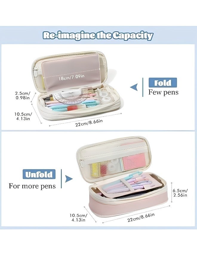 علبة أقلام كبيرة السعة علبة أقلام جميلة مع سحاب علبة أقلام لطيفة منظم أدوات مكتبية مناسب للمكتب أو اللوازم المدرسية هدايا العودة إلى المدرسة لون وردي - Image 5