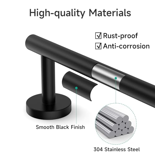 USHOWER Matte Black Towel Bar, 24-Inch Towel Rack for Bathroom Wall Mounted, Thicken SUS304 Stainless Steel Towel Rod Modern Home Decor (Total Length 26-Inch) - Image 3