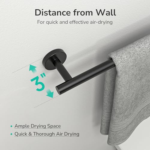 USHOWER Matte Black Towel Bar, 24-Inch Towel Rack for Bathroom Wall Mounted, Thicken SUS304 Stainless Steel Towel Rod Modern Home Decor (Total Length 26-Inch) - Image 5