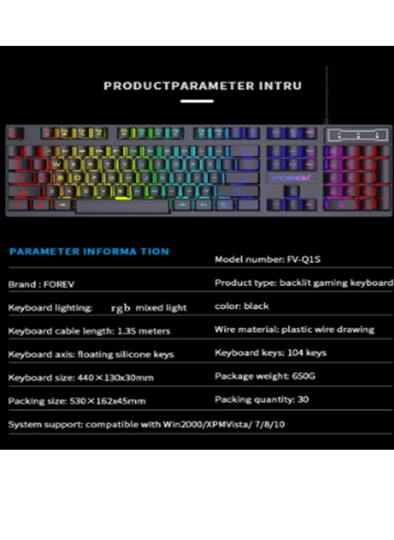 Forev - FV-Q305S-104 Keys RGB Gaming Keyboard and Mouse - Dustproof and Waterproof - Black - Image 1