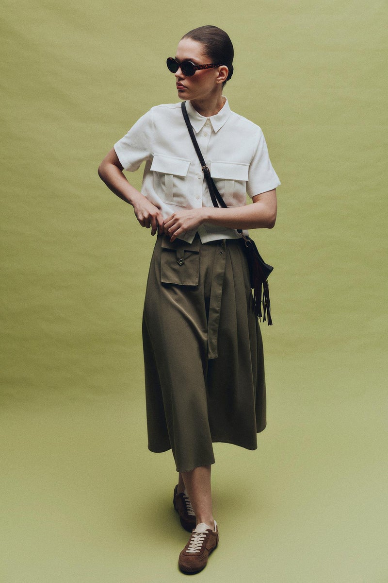 DeFacto Green Woman A Cut Normal Waist Midi Skirt Casual - Image 1