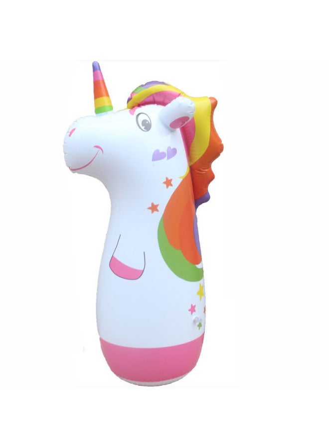 Children's Boxing Sandbag Inflatable Tumbler Toy Indoor Vertical Kids Fighting Exercise Male Haifen-Color:Thickened Unicorn Is About 85cm [hand Pump + Repair Patch] - Image 1