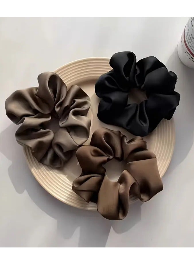 يوكانبي 3 قطع من حلقات الشعر الأنيقة والبسيطة من الساتان، غطاء رأس من القماش بلون واحد للنساء، هدية للاستخدام اليومي في العطلات - Image 1