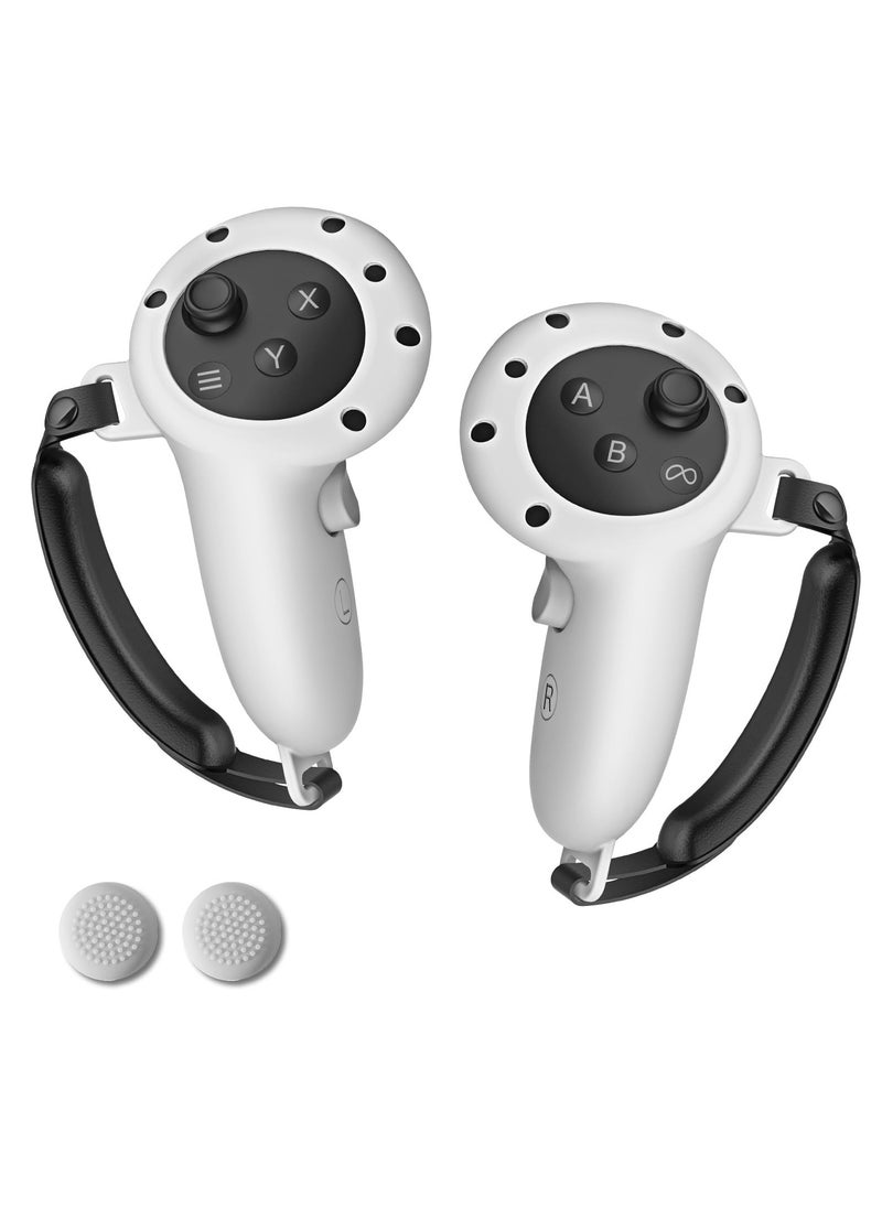 SYOSI Controller Grips for Oculus Quest 3 Comfortable Silicone Cover with Adjustable Controller Hand Straps 2Pcs Rocker Cap and Joystick Protection Reserve Precise Hole Positions White  - Image 1