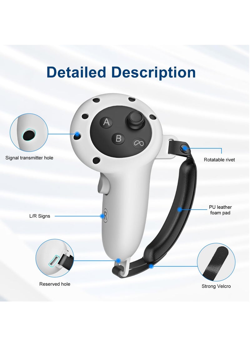 SYOSI Controller Grips for Oculus Quest 3 Comfortable Silicone Cover with Adjustable Controller Hand Straps 2Pcs Rocker Cap and Joystick Protection Reserve Precise Hole Positions White  - Image 3