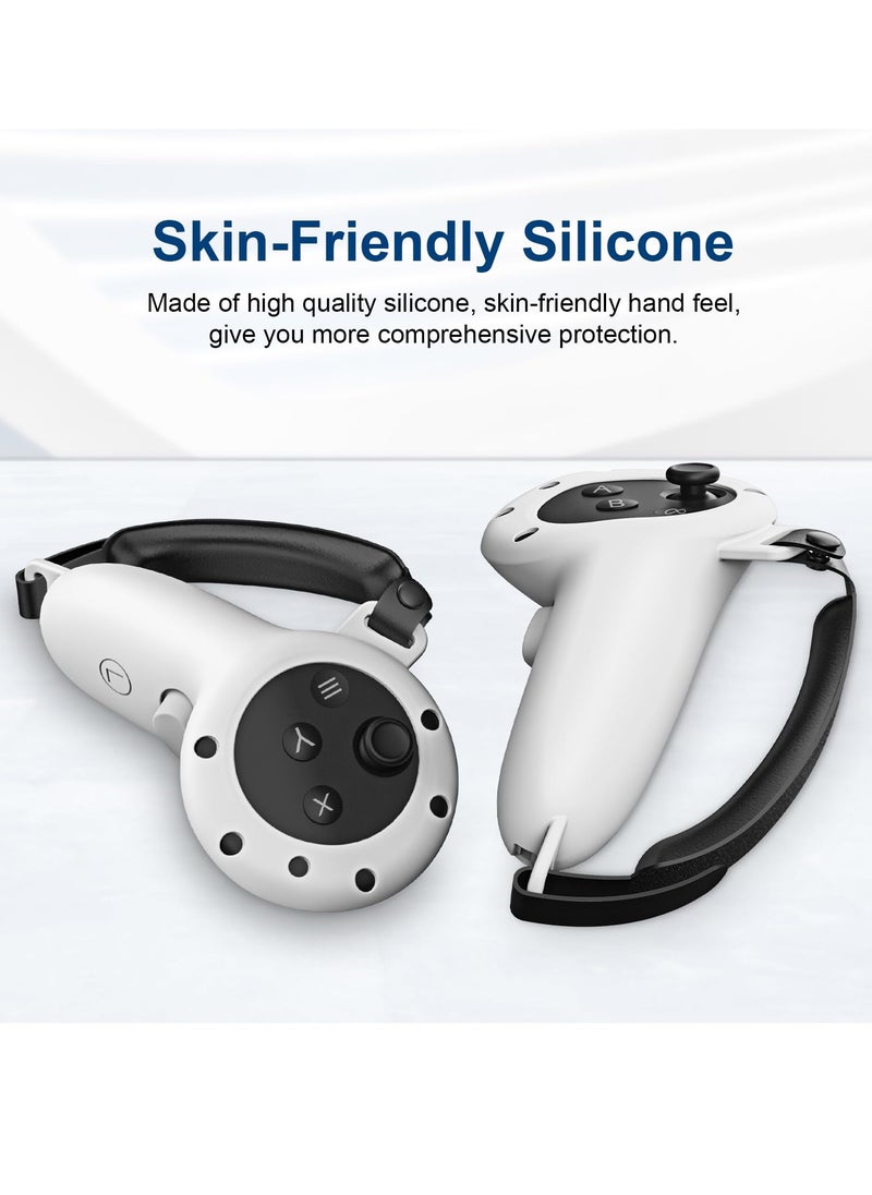 SYOSI Controller Grips for Oculus Quest 3 Comfortable Silicone Cover with Adjustable Controller Hand Straps 2Pcs Rocker Cap and Joystick Protection Reserve Precise Hole Positions White  - Image 2