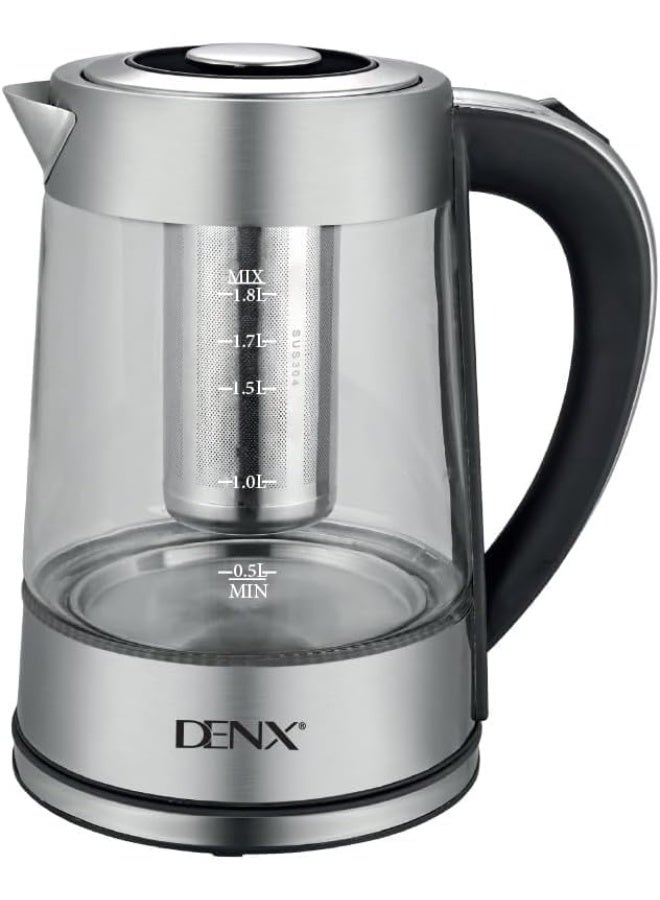 Denx Harbour Delights - Denx Electric Borosilicate Glass Kettle with Stainless Steel Infuser, 1.8L Capacity, Clear - DX3408 - Image 1