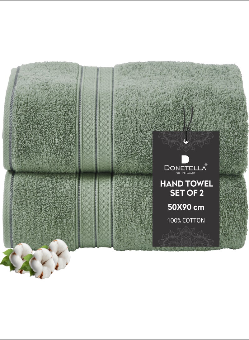 Donetella Premium 100 % Combed Cotton 2-Pcs Hand Towel Set (50 X 90 CM) 600 GSM Super Soft Hand Towel, Highly Absorbent, Quick Dry,Best Towel for Bathroom, Spa And Hotel,Olive Green - Image 1