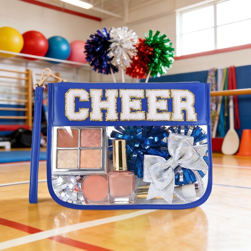 Black Cheerleader Makeup Bag With Chenille Lettering For Women Girls - Image 4