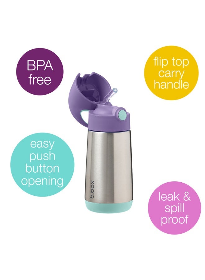 B.Box Insulated Drink Bottle with Straw | Stainless Steel Water Bottle for Babies & Kids 12+ Months | Push Button Lid | BPA-Free | Keeps Drinks Cold or Warm | 350ml (12 fl oz)-Lilac Pop - Image 2