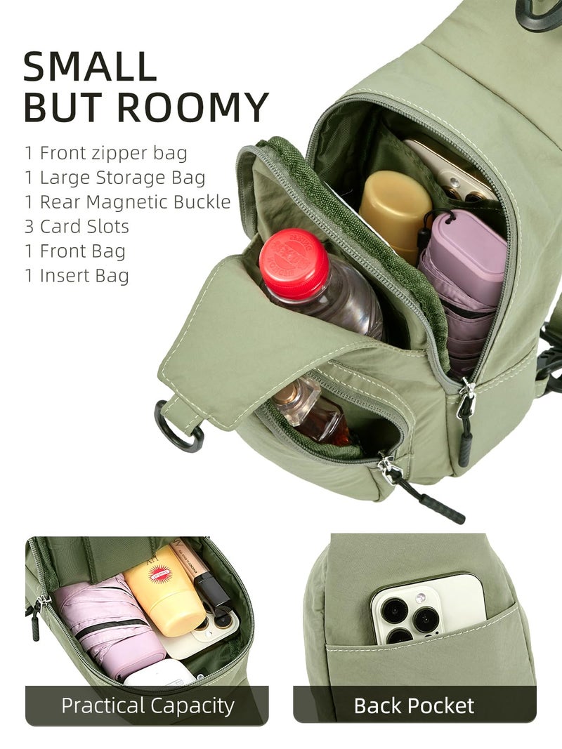 WESTBRONCO Small Sling Bag for Women Nylon Crossbody Purses, Lightweight Crossbody Sling Backpck with Water Bottle Holder for Travel Casual Daily, Green - Image 3