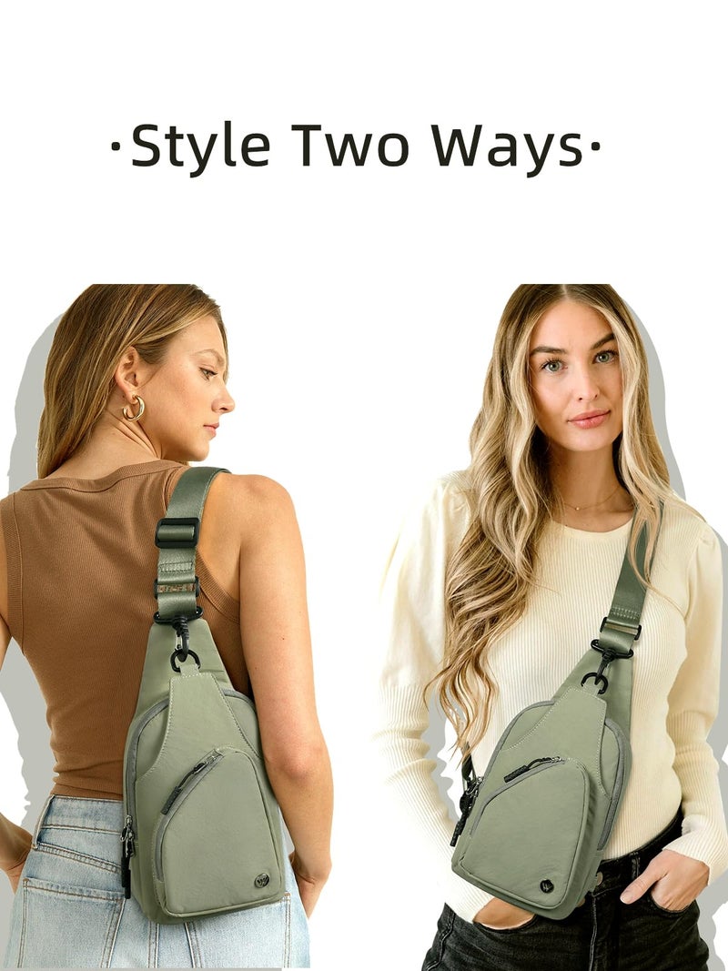 WESTBRONCO Small Sling Bag for Women Nylon Crossbody Purses, Lightweight Crossbody Sling Backpck with Water Bottle Holder for Travel Casual Daily, Green - Image 2