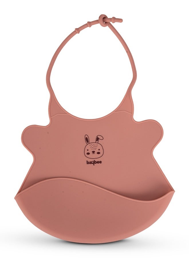 Baybee Baby Silicone Waterproof Bibs for New Born with Pocket & 6 Adjustable Neckline Buttons | Baby Feeding Bib for infants with Reusable, Easy Cleaning Bibs for Boys Girls 6 - 12 months (Pink) - Image 1
