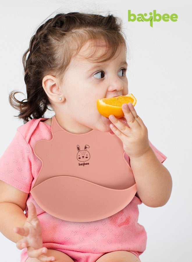 Baybee Baby Silicone Waterproof Bibs for New Born with Pocket & 6 Adjustable Neckline Buttons | Baby Feeding Bib for infants with Reusable, Easy Cleaning Bibs for Boys Girls 6 - 12 months (Pink) - Image 3