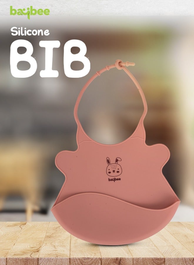 Baybee Baby Silicone Waterproof Bibs for New Born with Pocket & 6 Adjustable Neckline Buttons | Baby Feeding Bib for infants with Reusable, Easy Cleaning Bibs for Boys Girls 6 - 12 months (Pink) - Image 2