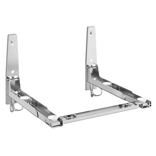 EsLukerly Universal Stainless Steel Microwave Oven Wall Mount Bracket with Removable Hooks Arm Adjustable Foldable Kitchen Stretch Oven Stand Shelf Rack Load 100 lb Silver