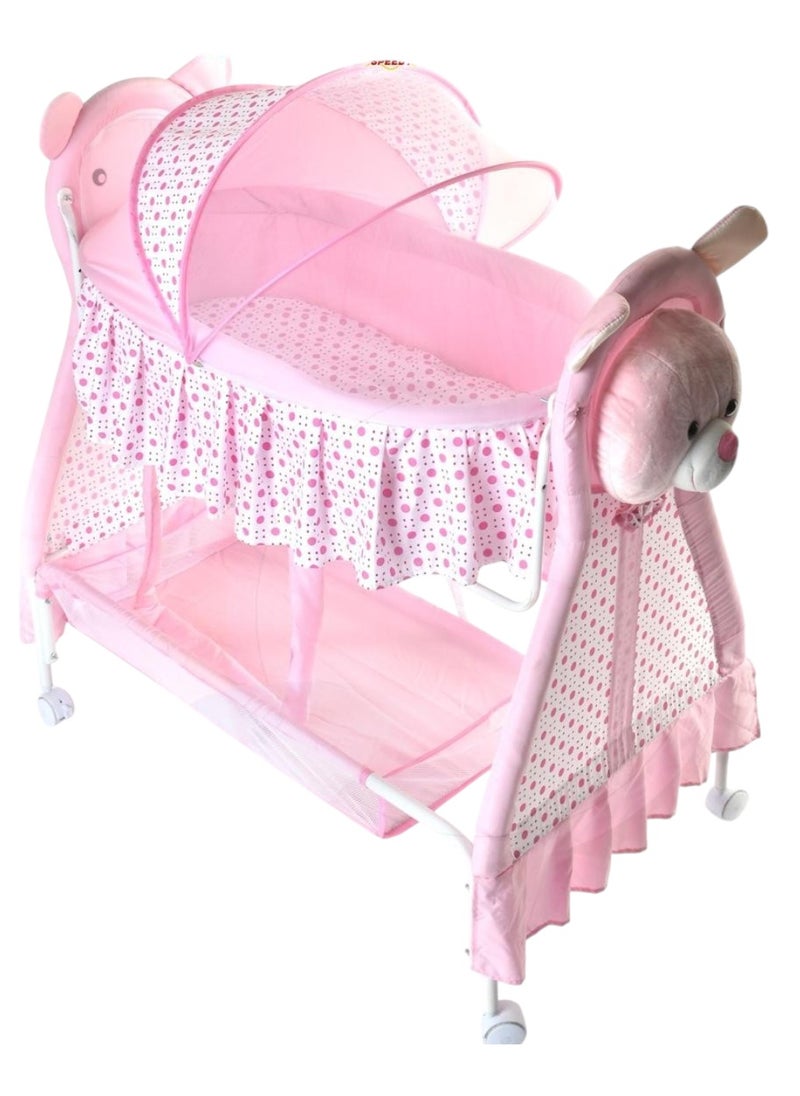 Toy Box Rocking Baby Cradle with Mosquito net and Storage Basket - Pink 