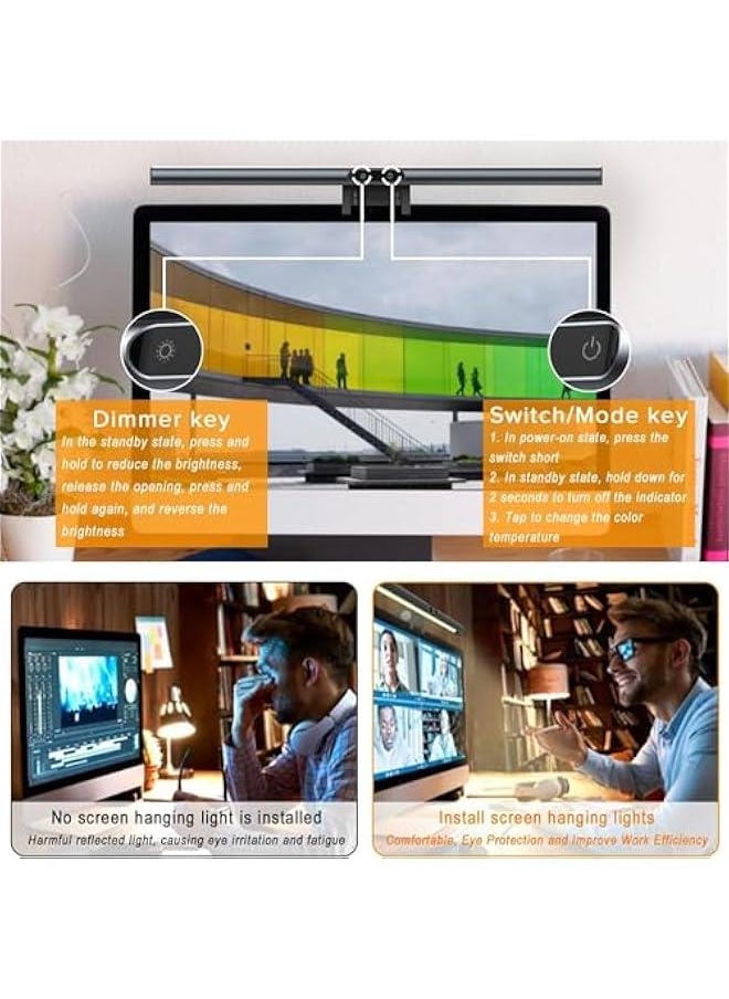 HOOKOR Computer Monitor Light, No Glare Screen Monitor Light Bar, USB LED Desk Lamp, with 3 Color Temperature Modes, 7 RGB Light Modes, Stepless Dimming, 60min Time Setting,Touch Control For Home/Office  - Image 3