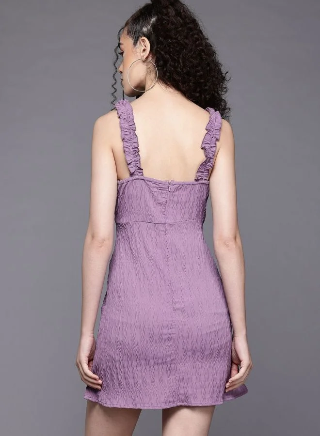 Freehand  Women Fit and Flared Textured Scoop Neck Sleeveless Ruffle Dress for Women | Best Price UAE
