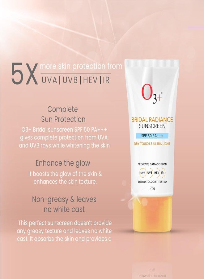 O3+ Radiance Skincare Combo With Bridal Facial Kit Vitamin C Glowing Skin 136g & UVA UVB Ultra Light Sunscreen With SPF50 PA+++ 75g |All Skin Type - Image 3