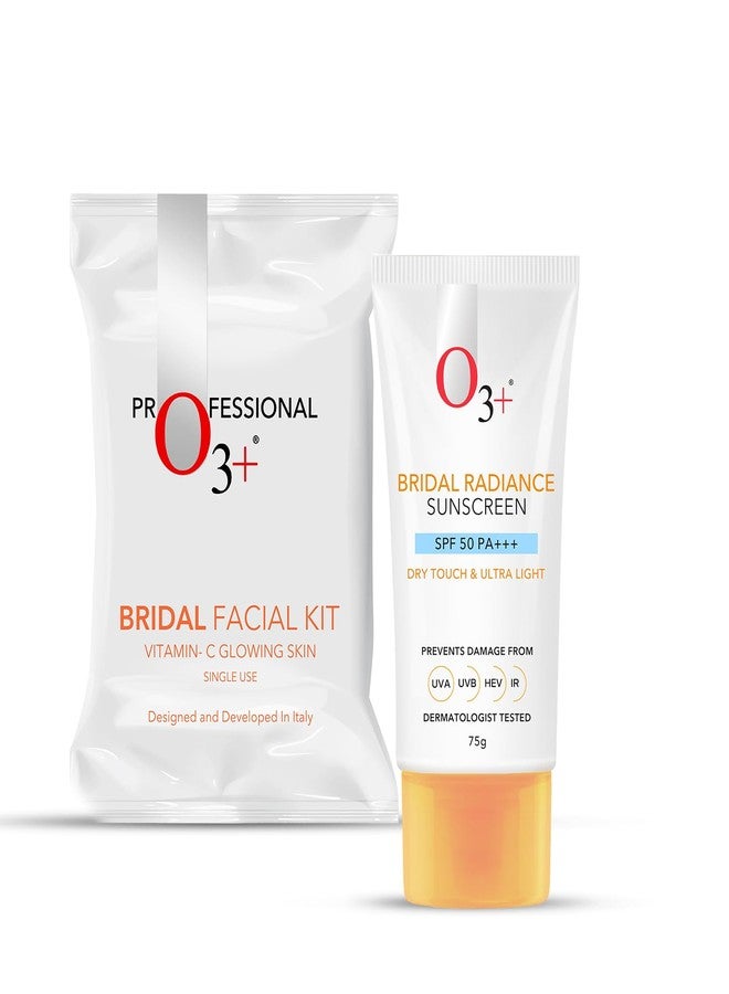 O3+ Radiance Skincare Combo With Bridal Facial Kit Vitamin C Glowing Skin 136g & UVA UVB Ultra Light Sunscreen With SPF50 PA+++ 75g |All Skin Type - Image 1