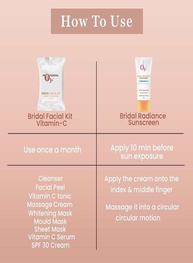 O3+ Radiance Skincare Combo With Bridal Facial Kit Vitamin C Glowing Skin 136g & UVA UVB Ultra Light Sunscreen With SPF50 PA+++ 75g |All Skin Type - Image 4