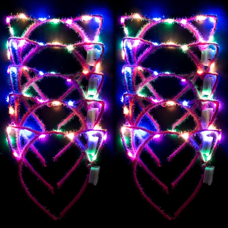 Jeffan 10 PCS Light Up Cat Ears Headband, LED Cute Cat Head Accessories for Women and Men Bar Party Supplies - Image 1