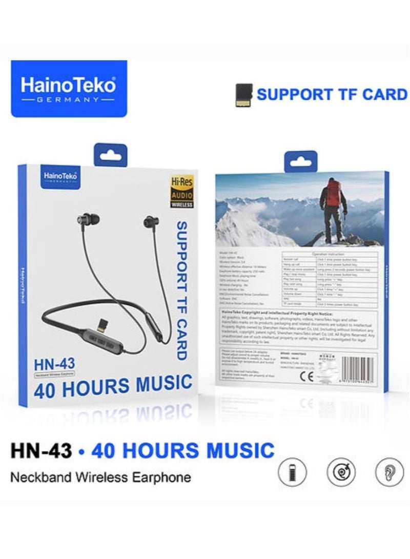 Haino Teko HN-43 Bluetooth Neckband Headphones 40 Hours of Music with High Sound Quality, Ultra-clear Microphone, TF Card Support, Bluetooth 5.4 - Image 2