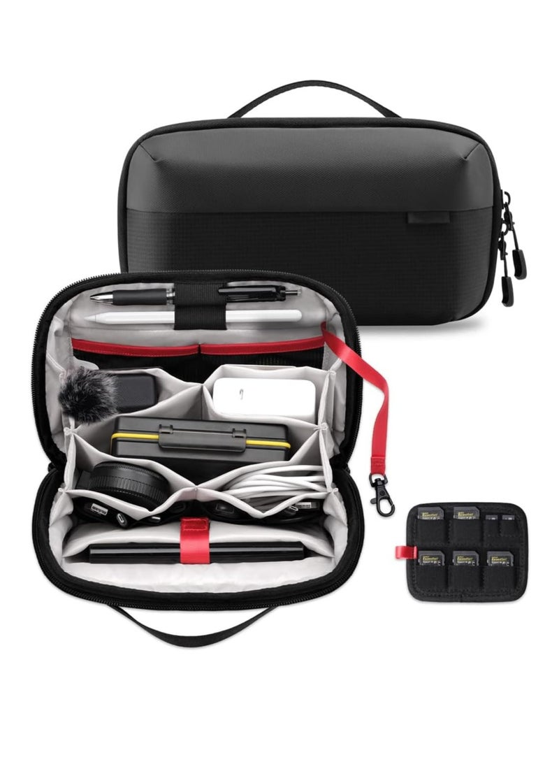 أوزيغالور منظم إلكترونيات، حقيبة يد مقاومة للماء للسفر، مخصصة للكابلات وبطاريات الكاميرا وبطاريات الشحن المحمولة، لون أسود - Image 1