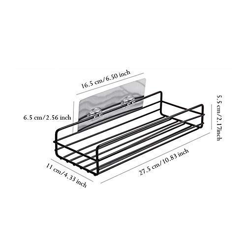 MORGHULIS Self Adhesive Metal PunchFree Multipurpose Kitchen Bathroom Shelf Wall Holder Storage Rack Bathroom Rack Storage Box with Strong Magic Sticker Shower Caddies Iron Material Black - Image 3