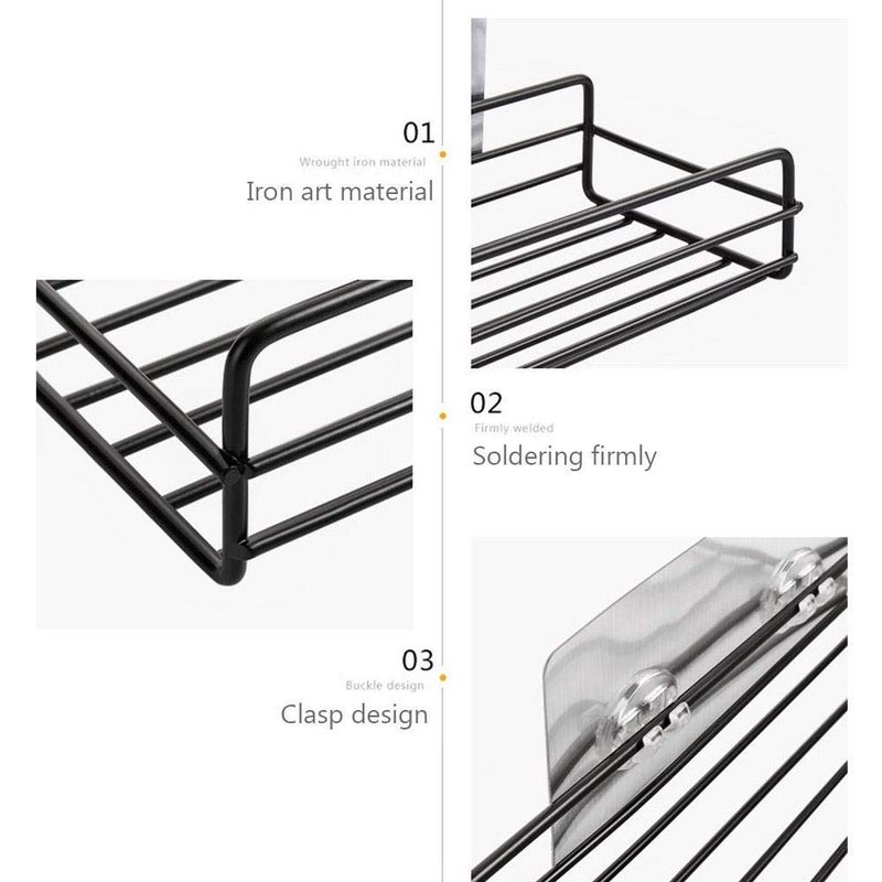 MORGHULIS Self Adhesive Metal PunchFree Multipurpose Kitchen Bathroom Shelf Wall Holder Storage Rack Bathroom Rack Storage Box with Strong Magic Sticker Shower Caddies Iron Material Black - Image 4