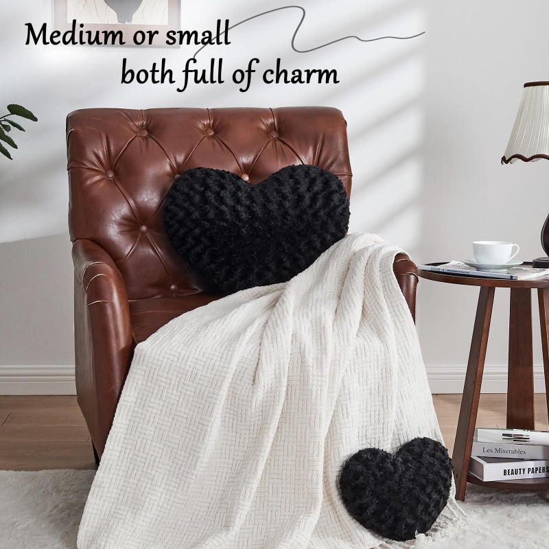 IREMATE Heart Pillow Black Throw Pillows, Soft and Fluffy Decorative Pillows for Bed Couch Chair, Cute Heart Shaped Room Decor for Valentine Anniversary Birthday Halloween Christmas (Small, 13"x10") - Image 5