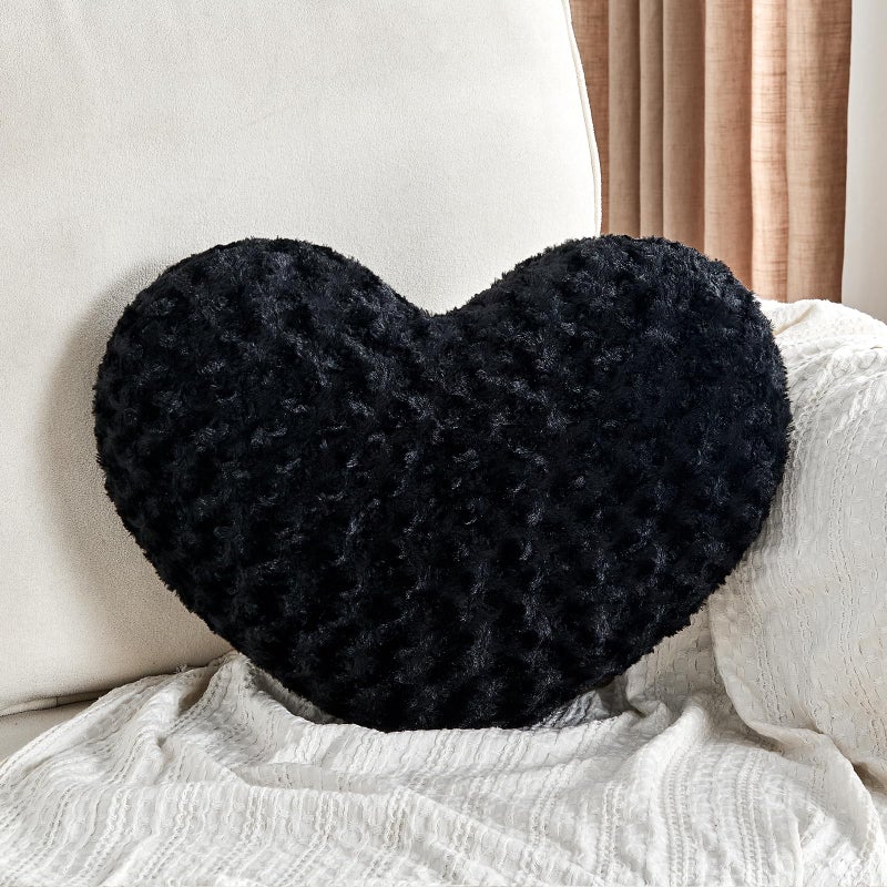 IREMATE Heart Pillow Black Throw Pillows, Soft and Fluffy Decorative Pillows for Bed Couch Chair, Cute Heart Shaped Room Decor for Valentine Anniversary Birthday Halloween Christmas (Small, 13"x10") - Image 1