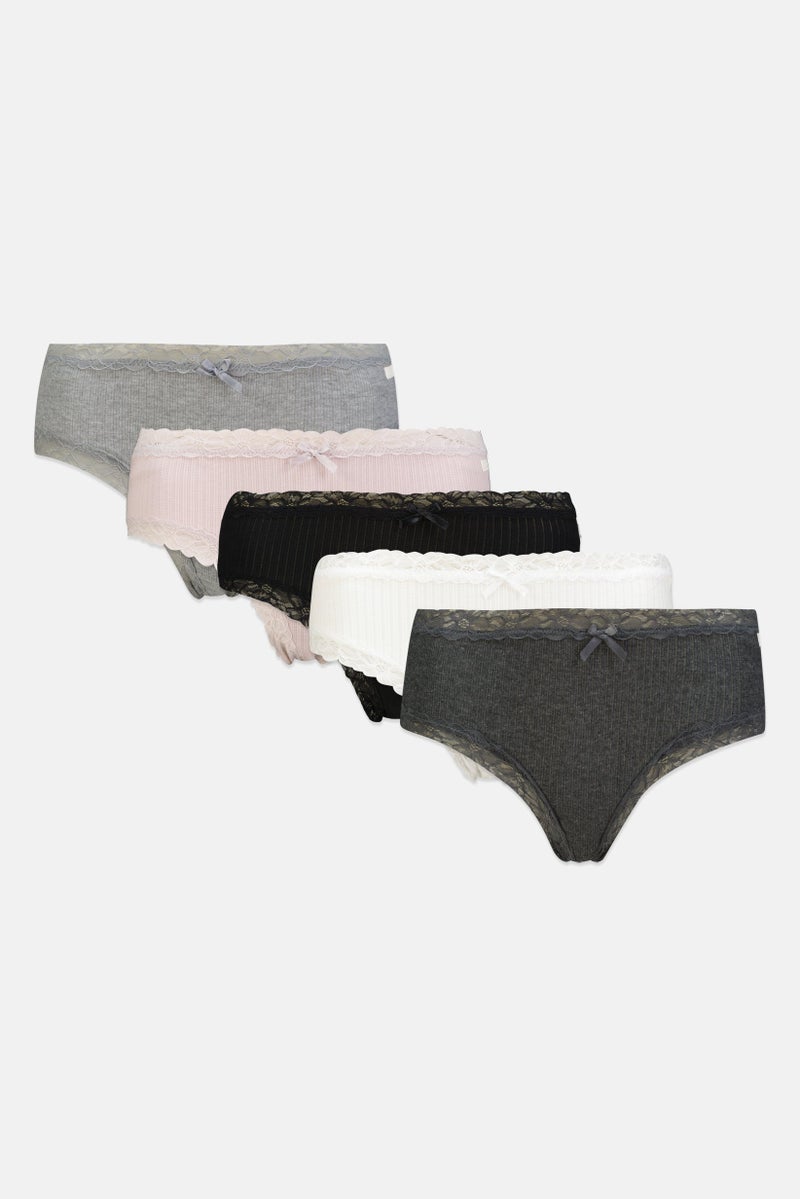 Kensie Women 5 Pieces Textured Hipster Panties, Multicolor - Image 1
