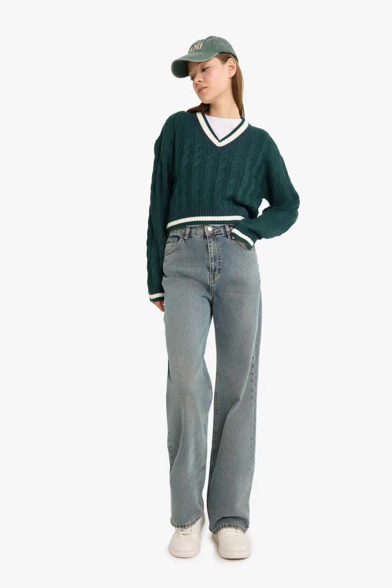 ديفاكتو Regular Fit V Neck Knit Pullover