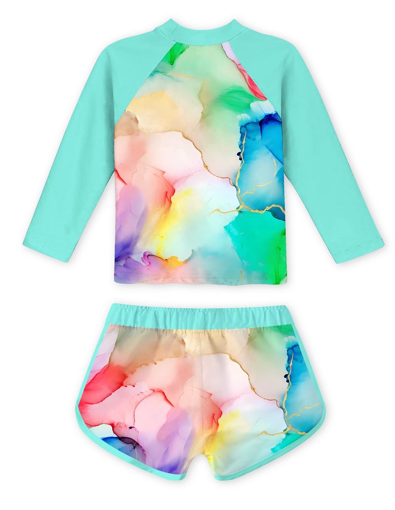 TUONROAD Swimsuit for Girls 4T 5T Kids Two Piece Long Sleeve Green Tankini Swim Suits for Girl Size 4 5 Rash Guard Set Marble Swimsuit Set Bikini Bathing Suit Beach Swimwear for Girls - Image 2