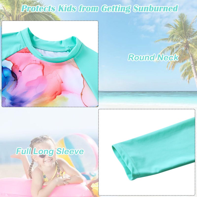 TUONROAD Swimsuit for Girls 4T 5T Kids Two Piece Long Sleeve Green Tankini Swim Suits for Girl Size 4 5 Rash Guard Set Marble Swimsuit Set Bikini Bathing Suit Beach Swimwear for Girls - Image 3