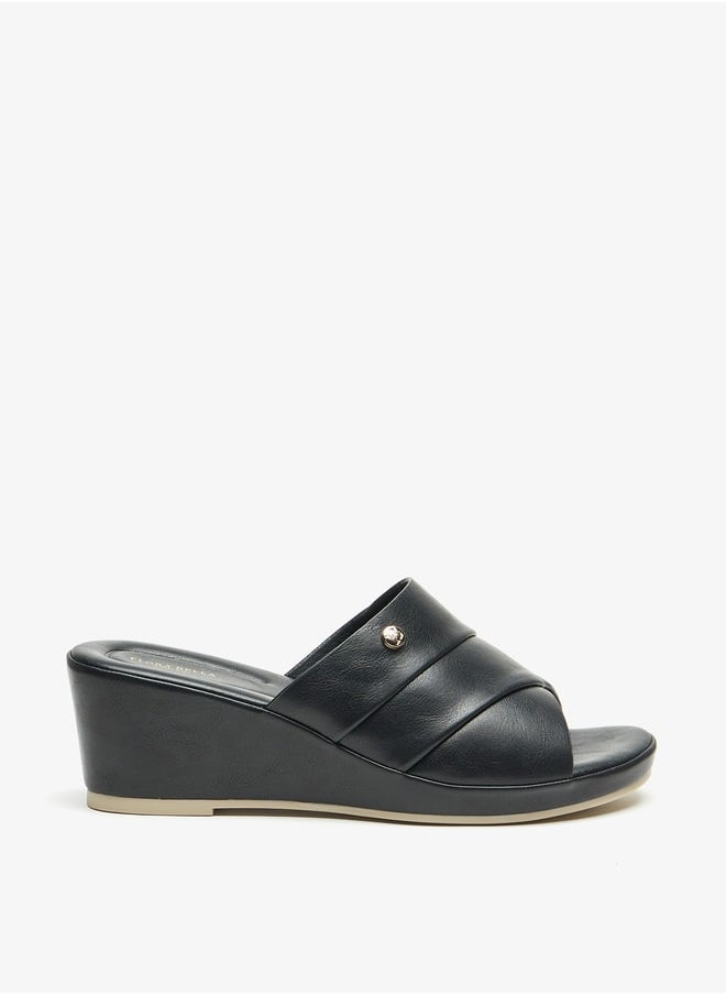 Flora Bella By Shoexpress - Women's Textured Slip-On Sandals With Wedge Heels - Image 1