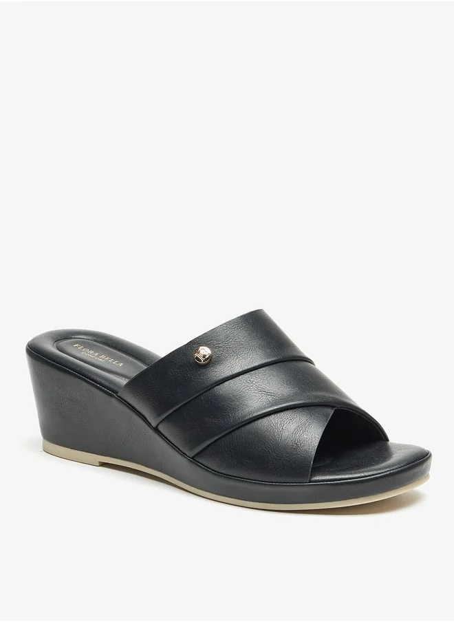 فلورا بيلا من شو إكسبرس Women's Textured Slip-On Sandals With Wedge Heels