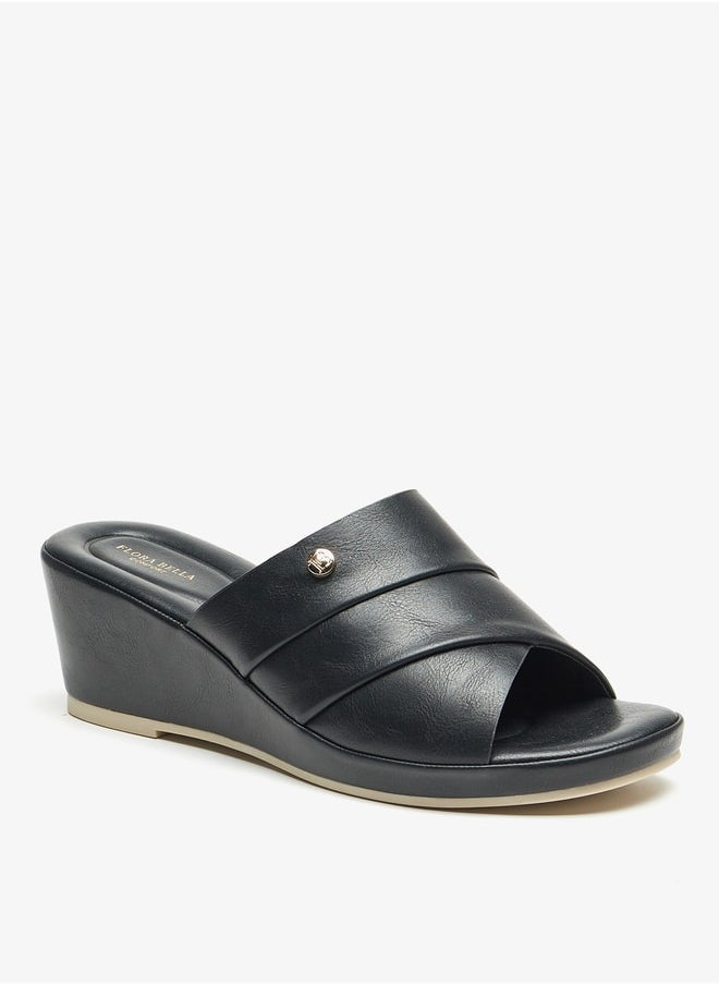 Flora Bella By Shoexpress - Women's Textured Slip-On Sandals With Wedge Heels - Image 1
