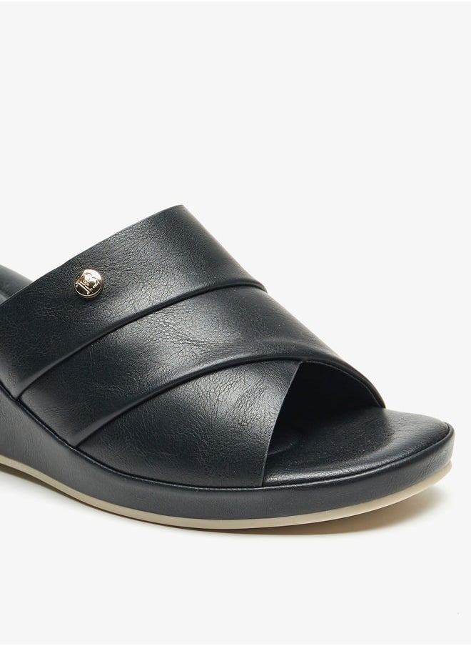 Flora Bella By Shoexpress - Women's Textured Slip-On Sandals With Wedge Heels - Image 1