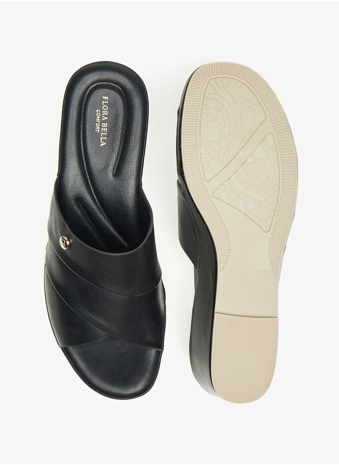 Flora Bella By Shoexpress - Women's Textured Slip-On Sandals With Wedge Heels - Image 1