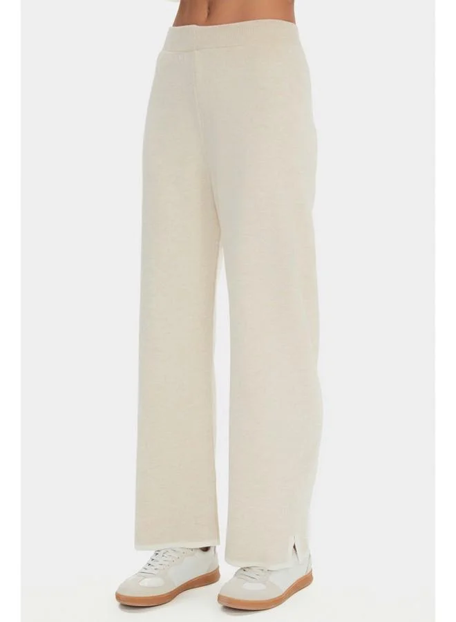 JUNE June Women Wide Fit Knitwear Sweater Trouser Set Beige - Ecru