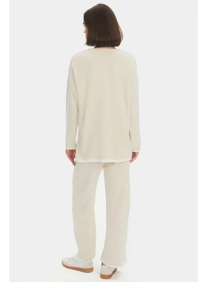 JUNE June Women Wide Fit Knitwear Sweater Trouser Set Beige - Ecru